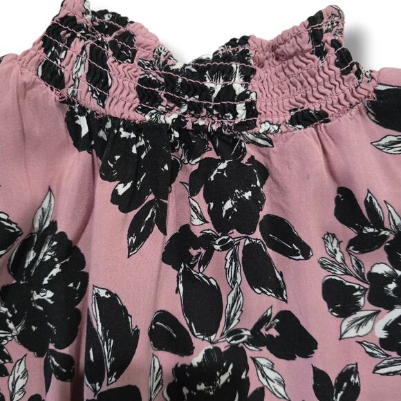 Adrienne Vittadini Pink Floral Smocked Long Sleeve Blouse – Size Large - Picture 4 of 8